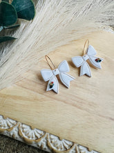 Load image into Gallery viewer, White Bow Dangle with Tiny Floral Accents